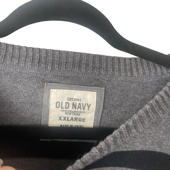 Old Navy Men's Size XXL Gray Striped Crew Neck Long Sleeve Henley Sweater - Picture 4 of 8